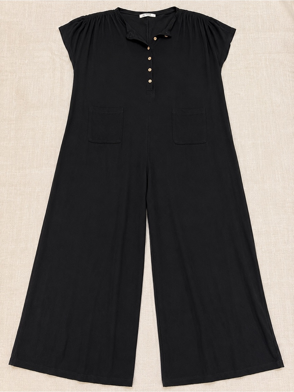 Three Bird Nest Black Button-Front Wide-Leg Jumpsuit with Pockets